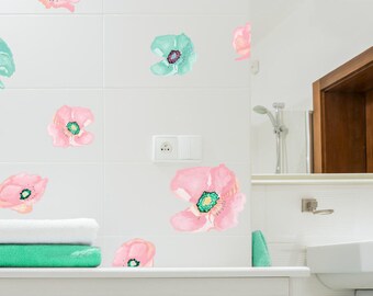 セール -30% - セラミック タイル、家具、家電用ミント ポピー デカール - EasySweetHome の手描きの花デカール