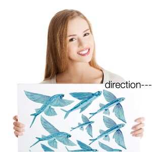 Wandtattoo Fliegende Fische ab 16,99 EUR, Fliesenaufkleber, Wandaufkleber, Möbelaufkleber, Handgemalte Unterwasserwelt Aufkleber für Bad ----->