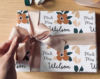 personalised  floral wedding day wrapping paper / mr & mrs / mr and mr / mrs and mrs/ wedding day / gift wrap /