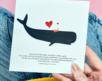 Weird Love crab and Whale Card /  Valentines Day Card / Wedding Day Card / Anniversary Card