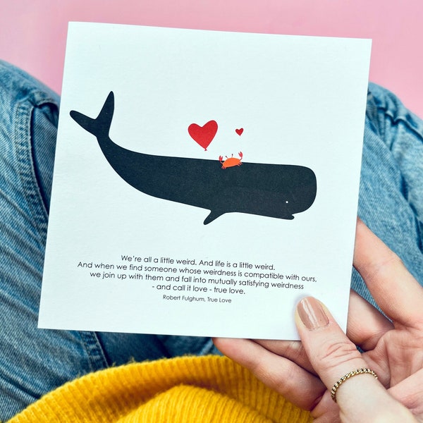 Weird Love crab and Whale Card /  Valentines Day Card / Wedding Day Card / Anniversary Card