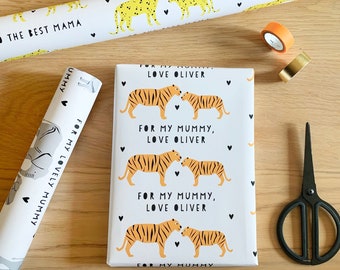 Personalised Mummy and baby tiger, leopard OR elephant wrapping  paper / Mother's Day / Father's Day / gift wrap