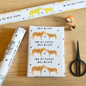 Personalised Mummy and baby tiger, leopard OR elephant wrapping paper / Mother's Day / Father's Day / gift wrap image 1