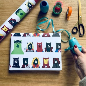 Superhero Bears Wrapping Paper / Birthday Gift Wrap /Children&#39;s wrapping paper / For Dad