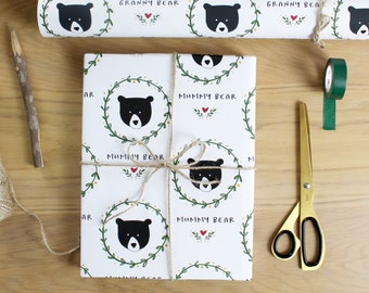 Personalised Botanical Bear, Christmas Wrapping Paper