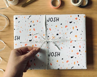personalised terrazzo name wrapping paper