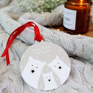 Personalised Christmas Bear Family Tree Ornament / bauble