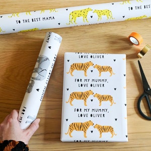 Personalised Mummy and baby tiger, leopard OR elephant wrapping paper / Mother's Day / Father's Day / gift wrap image 2