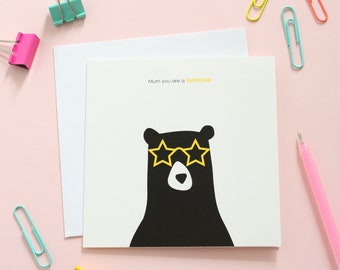 Superstar Mummy Bear Card. Mother's Day or BirthdayCard