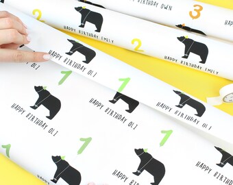 Personalised Bear Balloon Age  Birthday Wrapping Paper: Party Gift Wrap