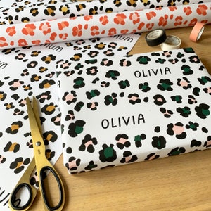 personalised leopard name wrapping paper