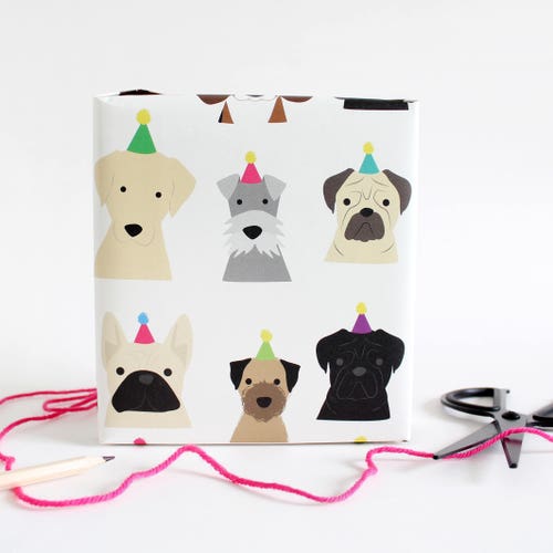 2 Sheets Birthday Dog Wrapping Paper/ Birthday Gift Wrap / Etsy