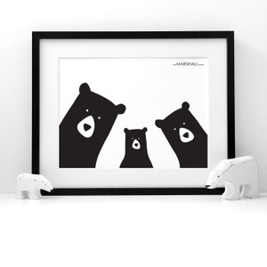 Personalised Bear Family Print / 'selfie' / monochrome / nursery print / family portrait / Original bear family print /new baby/Mother's Day image 2