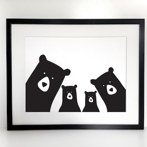 Personalised Bear Family Print / 'selfie' / monochrome / nursery print / family portrait / Original bear family print /new baby/Mother's Day image 3
