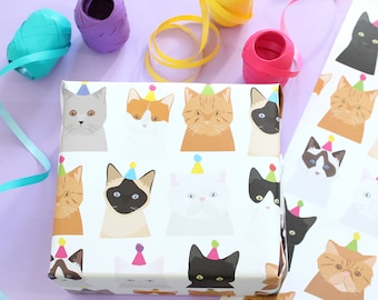 Birthday cat wrapping paper / Birthday Gift wrap / Pussy Cat / Kitten / Cats /
