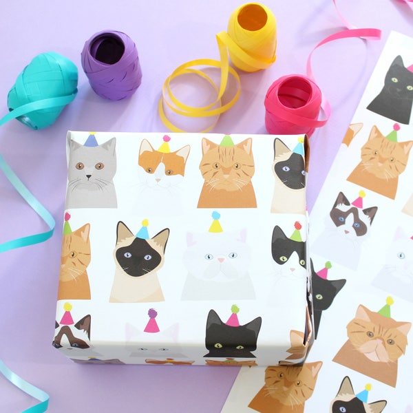 Birthday cat wrapping paper / Birthday Gift wrap / Pussy Cat / Kitten / Cats /