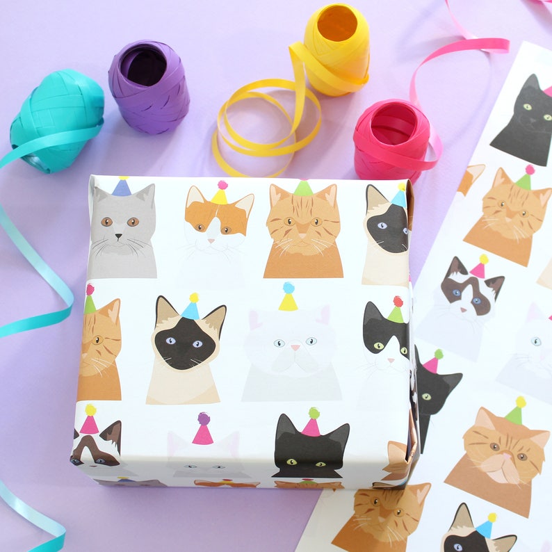 Birthday cat wrapping paper / Birthday Gift wrap / Pussy Cat / Kitten / Cats / 