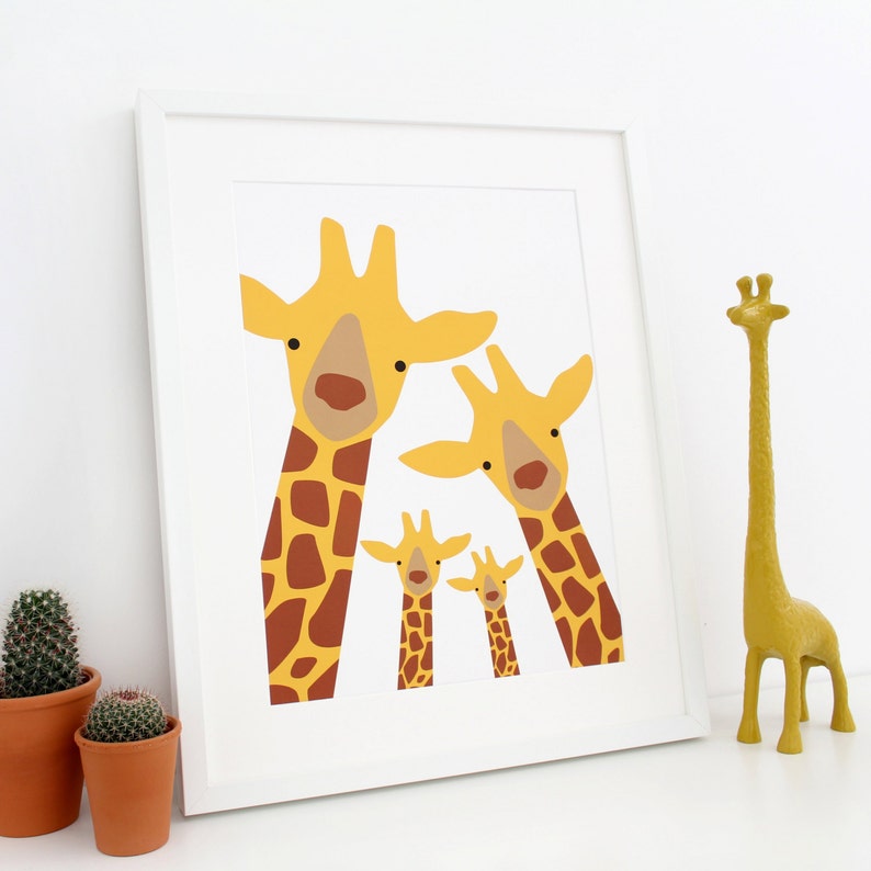 Personalised Giraffe Family Print / Family Selfie / Family Portrait / Personalised Nursery Print image 1