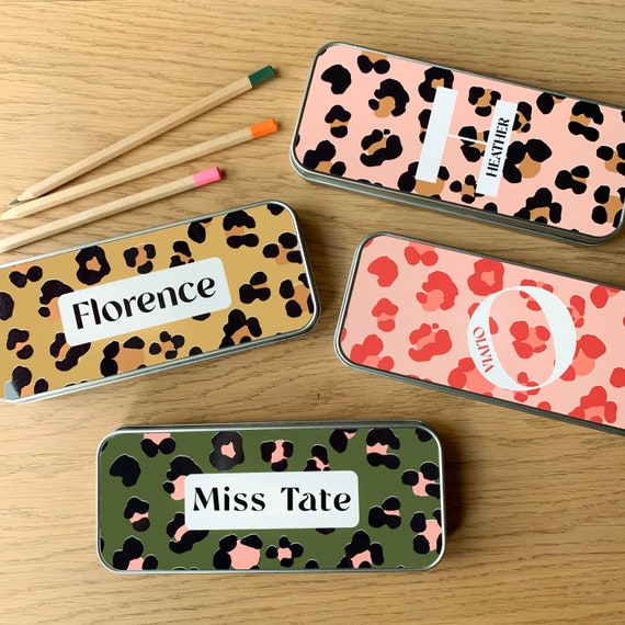 Personalised Leopard Print Tinned Pencil Case Etsy Canada