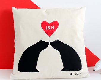 Bear Couple Silhouette / Fodera cuscino personalizzata / Regalo anniversario / Regalo per il giorno del matrimonio / San Valentino / Mr and Mrs / Mr and Mr