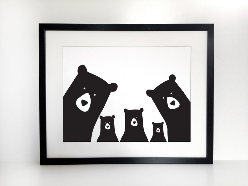 Personalised Bear Family Print / 'selfie' / monochrome / nursery print / family portrait / Original bear family print /new baby/Mother's Day image 4