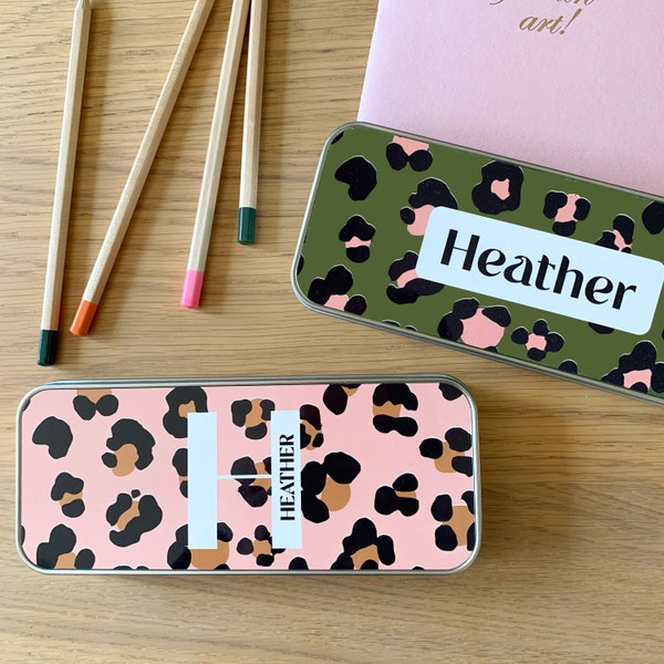 Personalised leopard print, Tinned Pencil Case