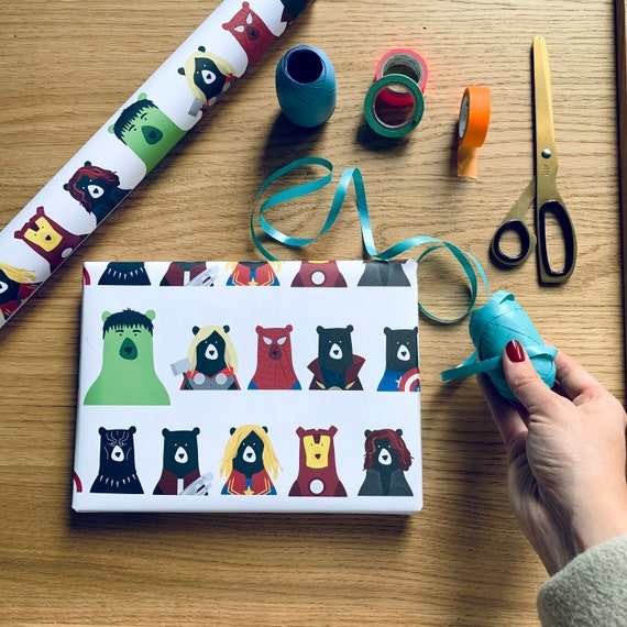 Superhero Bears Wrapping Paper Birthday Wrapping Paper