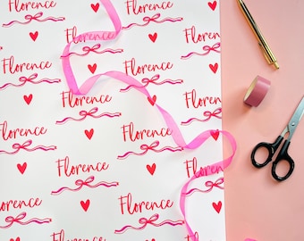 Personalised Bow And Name, Valentine's Day Wrapping Paper