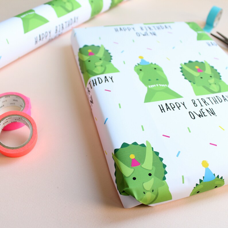 Personalised Dinosaur Birthday Wrapping Paper Etsy