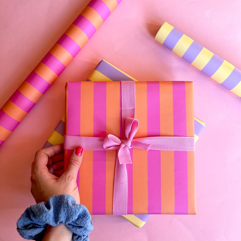 bright stripe wrapping papers choose pink and orange or lilac and yellow