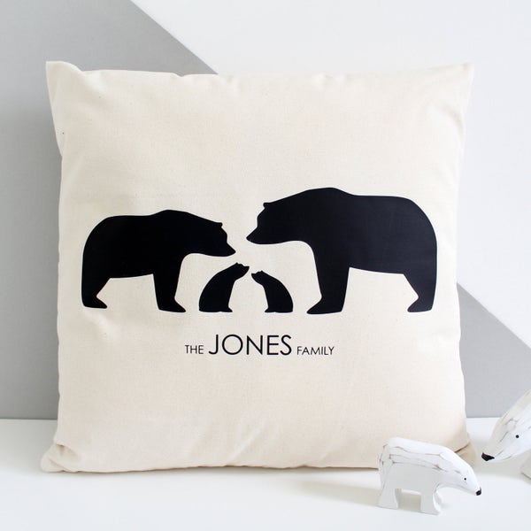 Bear Family / Housse de coussin silhouette personnalisée / Cadeau de famille / Nouveau cadeau de bébé