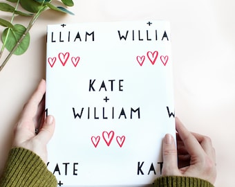 personalised name and name couples wrapping paper / mr & mrs / mr and mr / mrs and mrs/ wedding day / gift wrap / Valentine's Day