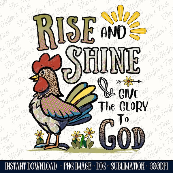 Rise and Shine Christian Rooster PNG, Religious Design, Chicken PNG, Sublimation Design, Digital Download, Hymn, Christian Art png