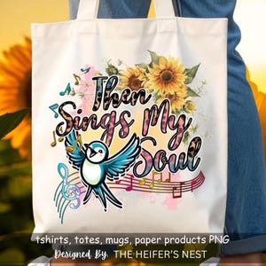 Christian Hymn Sings My Soul PNG, Bluebird Sunflower Design (Digital Download)