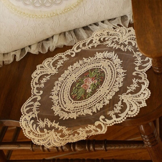 Vintage Floral Oval Lace Doily Placemats / French Style Table Etsy