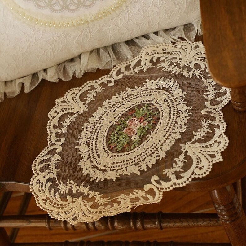 Vintage Floral Oval Lace Doily Placemats / French Style Table Etsy
