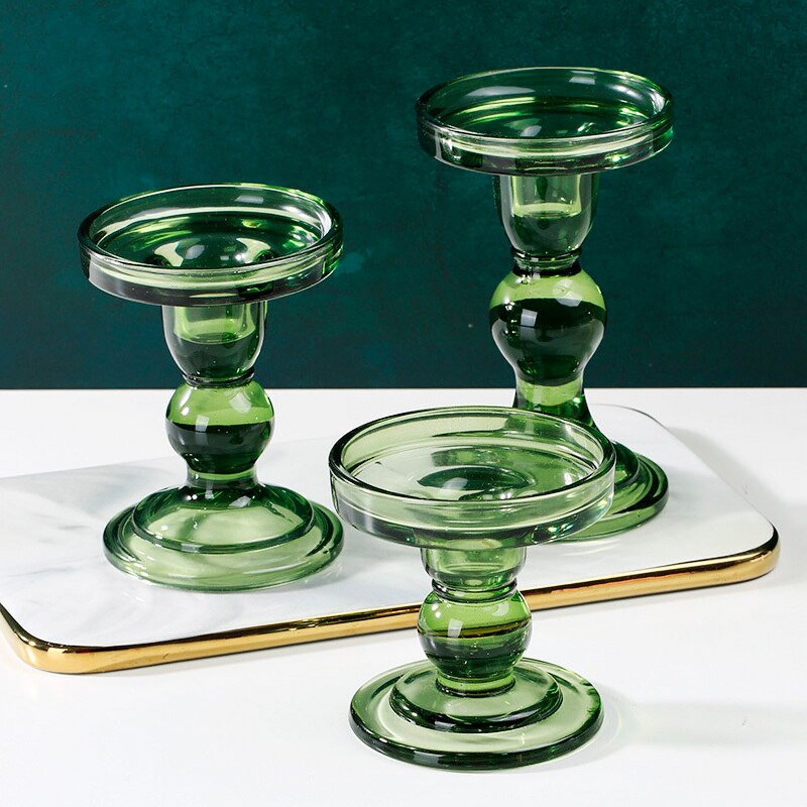 Vintage Style Dark Green Glass Candle Holders / 3 Styles / Etsy