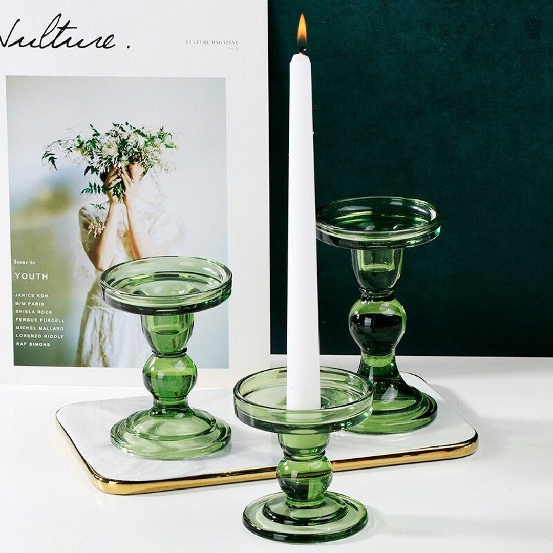 Vintage Style Dark Green Glass Candle Holders / 3 Styles / Etsy
