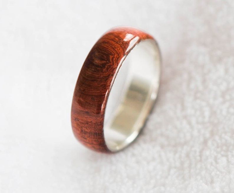 Rosewood Ring Sterling Silver Band Men's Wood Rings | Etsy