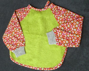 Bavoir à manches fait main vert/orange 6 mois- handmade bib with sleeves green/orange 6 months