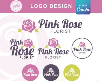 Logo Template - Canva Logo - Canva Template - Floral Logo - Flower Logo - Rose Logo - Pastel Logo - Branding Kit - Logo Kit - DIY Logo