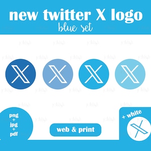 New Twitter X Logo - Digital Download - Round Icons in Blue and White Color - Twitter X Logo for web and print