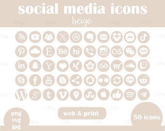 ベージュのソーシャル メディア アイコン - Web および印刷対応 - JPG、PNG、SVG