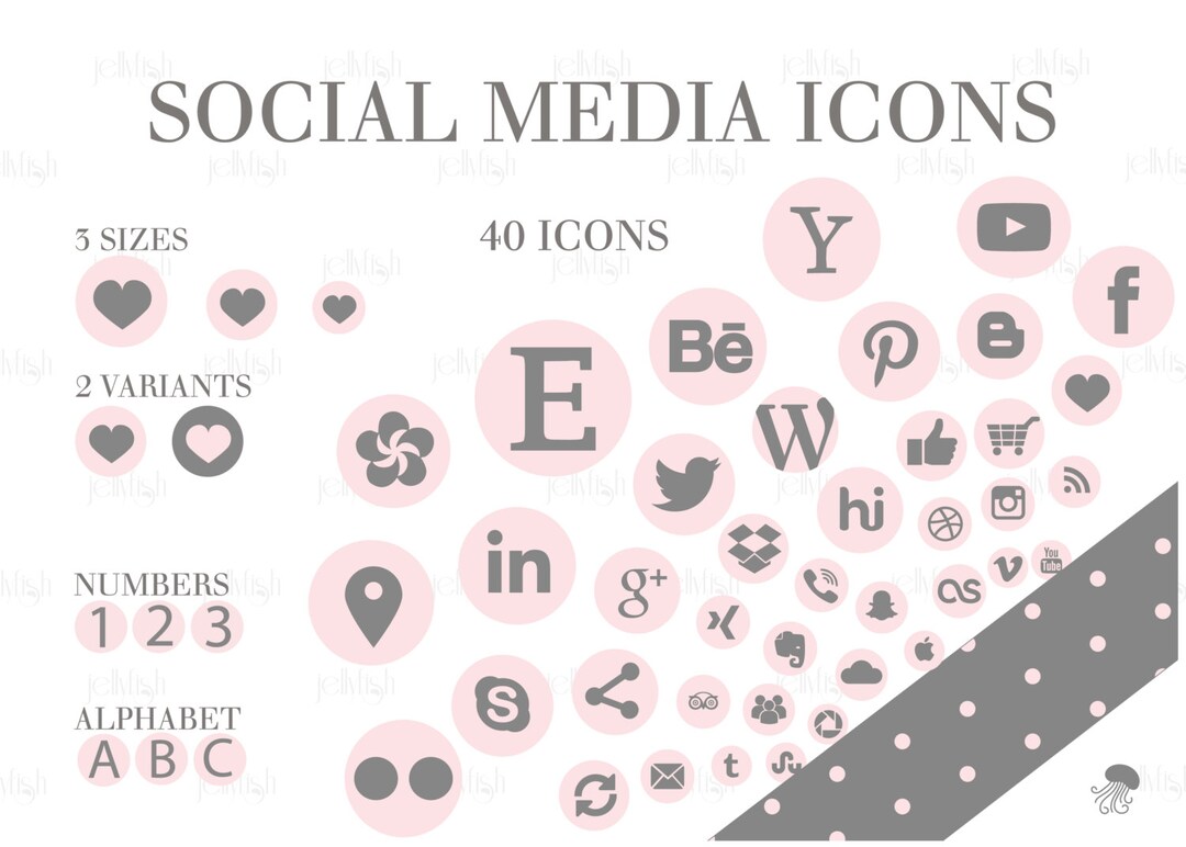 Social Media Icons Set Pink Gray Dots Collection Download - Etsy