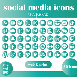 Turquoise Social Media Icons - Web and Print Ready - JPG, PNG, SVG