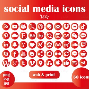 Red Social Media Icons - Web and Print Ready - JPG, PNG, SVG