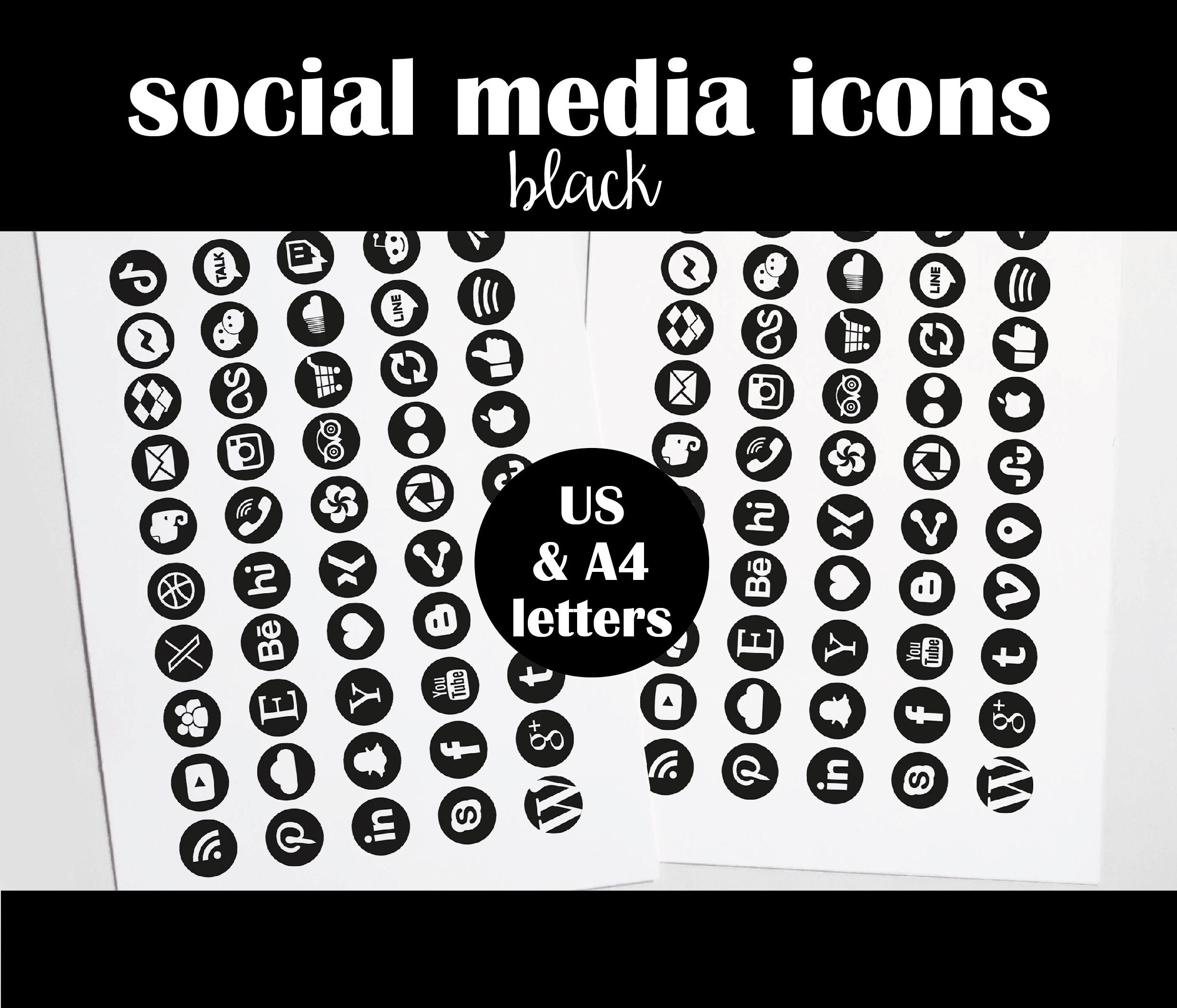 Black Social Media Icons - Web and Print Ready - JPG, PNG, SVG - Etsy