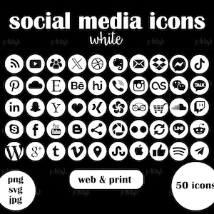 White Social Media Icons - Web and Print Ready - JPG, PNG, SVG