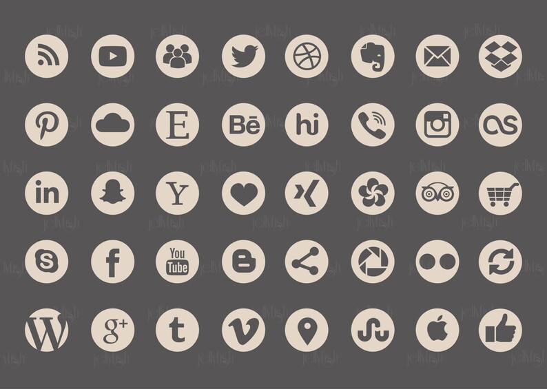 Social Media Icons Set Pastel Colors Download Etsy