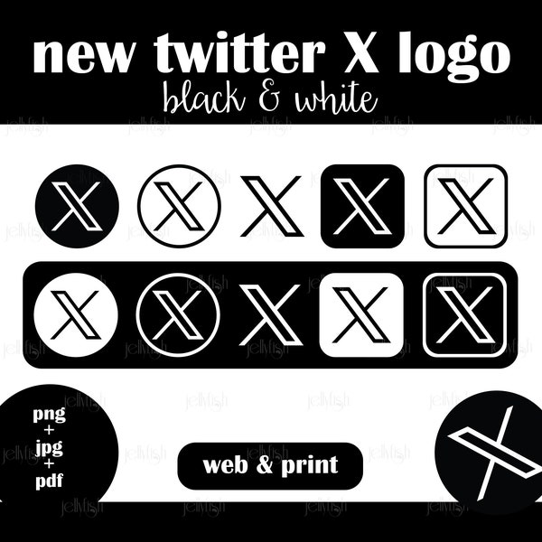 New Twitter X Logo - Digital Download - Round Icons in Black and White Color - Twitter X Logo for web and print